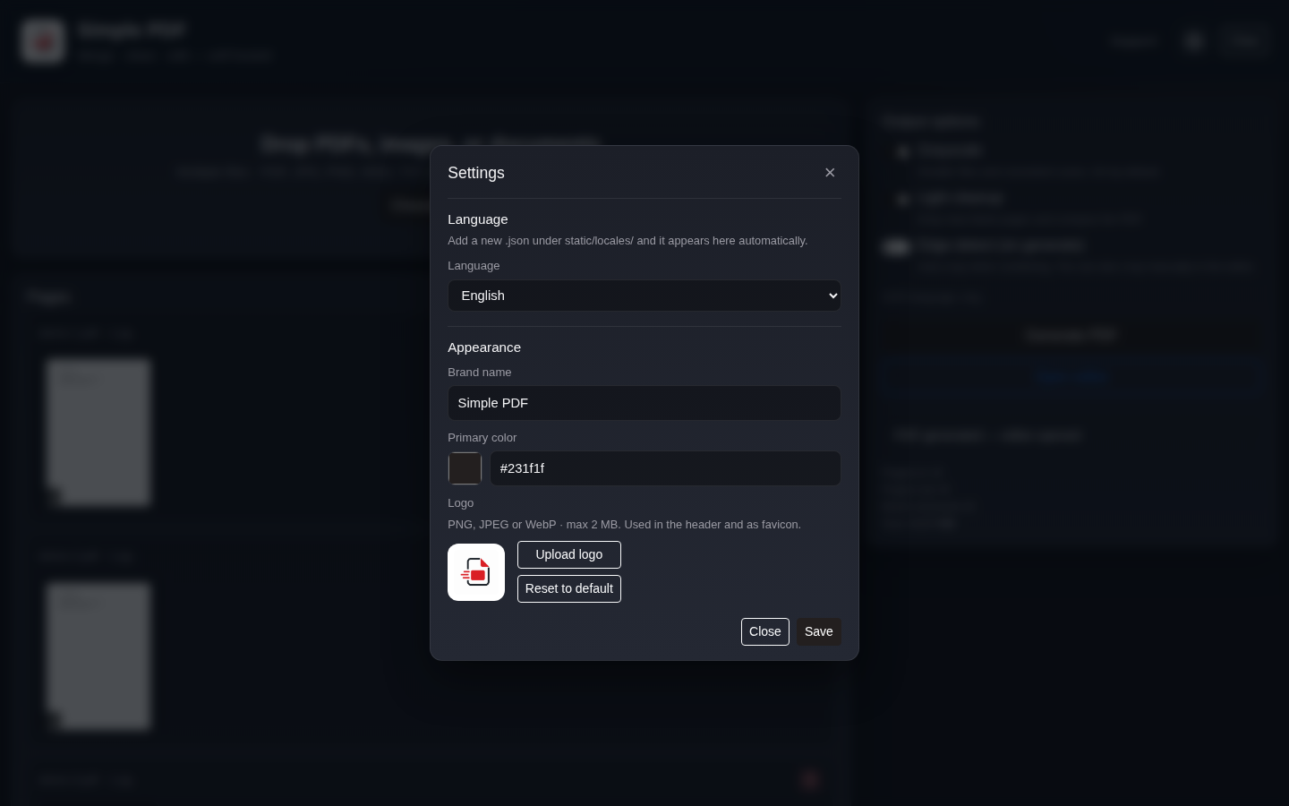 Settings language and appearance